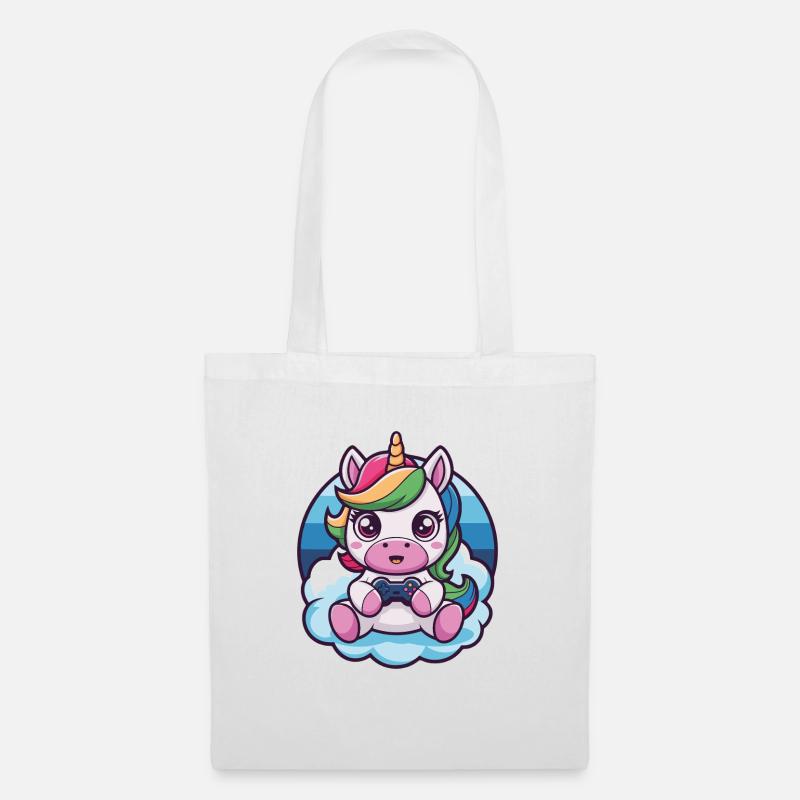 süßes Einhorn Gamer Unicorn mit Controller Gaming - Stoffbeutel - Weiß