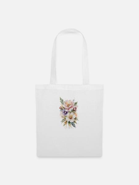 Ätherisches Aquarell Blumenstrauß - Stoffbeutel - Weiß