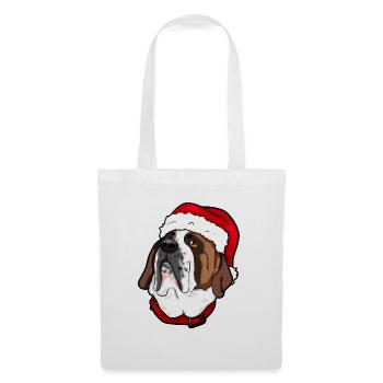 Bernhardiner mit Weihnachtsmütze Hund Geschenk - Stoffbeutel - Weiß - Vorne
