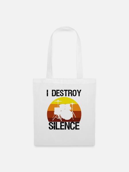 I Destroy Silence Retro Schlagzeuger Drums Drummer - Stoffbeutel - Weiß