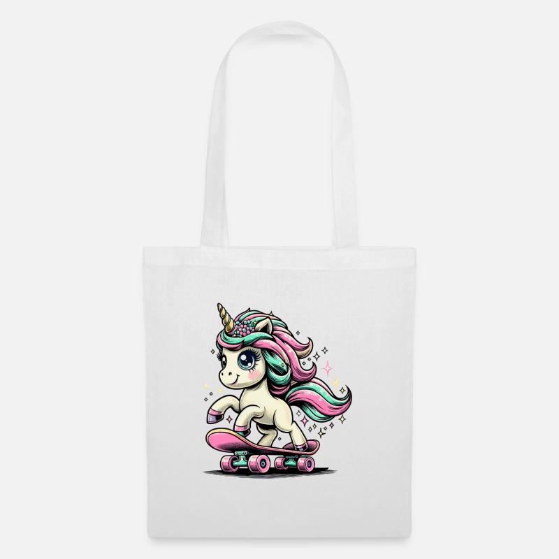 Einhorn Skateboard Geschenk Design - Stoffbeutel - Weiß