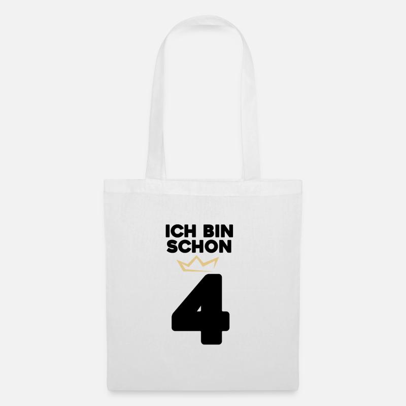 4 Geburtstag - 4 Jahre mit Krone - Stoffbeutel - Weiß