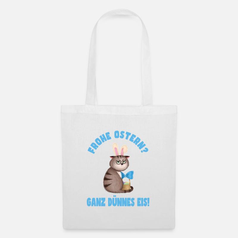 Frohe Ostern - Dünnes Eis - Katze - Stoffbeutel - Weiß
