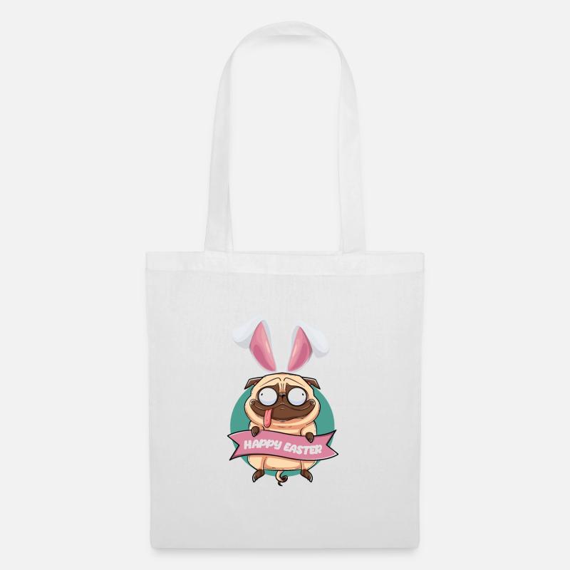 Frohe Ostern - Mops mit Hasenohren - Stoffbeutel - Weiß
