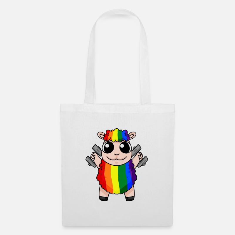 Regenbogen Schaf mit Hanteln - LGBT Schaf Niedlich - Stoffbeutel - Weiß