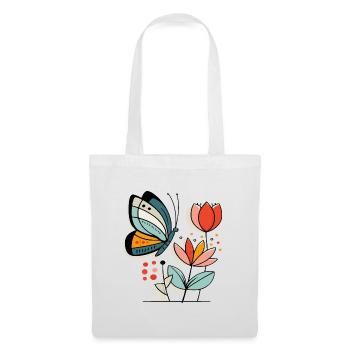 Schmetterling fliegt zu Blüten - Stoffbeutel - Weiß - Vorne