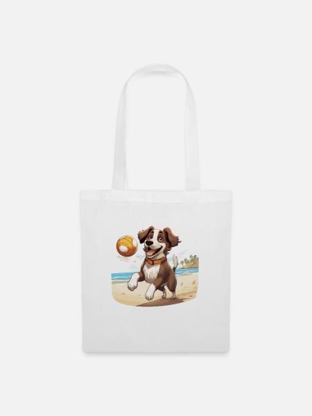 Hund spielt Beachvolleyball - Stoffbeutel - Weiß