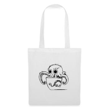 Kleiner süsser Oktopus in Tasse - Stoffbeutel - Weiß - Vorne