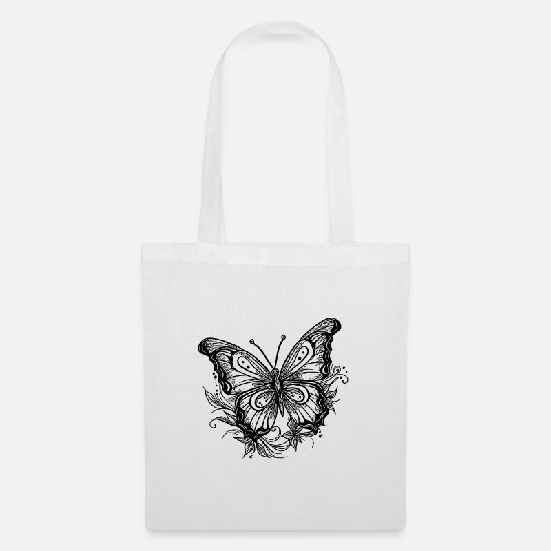 Blumen Tattoo Style Schmetterling - Stoffbeutel - Weiß