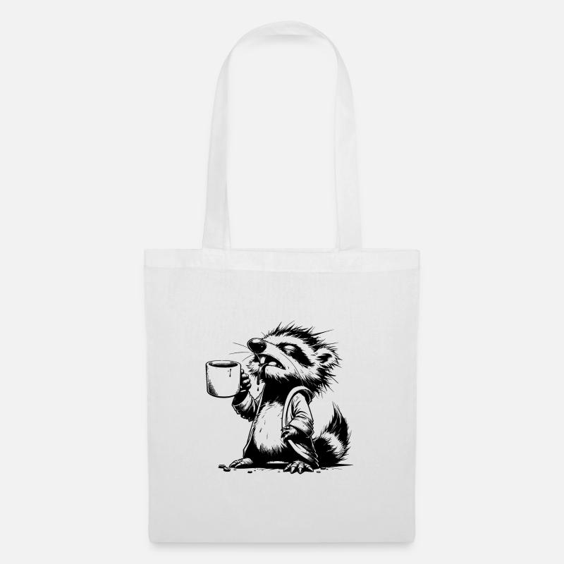 Waschbär als Kaffeejunkie mit Kaffeetasse - Stoffbeutel - Weiß
