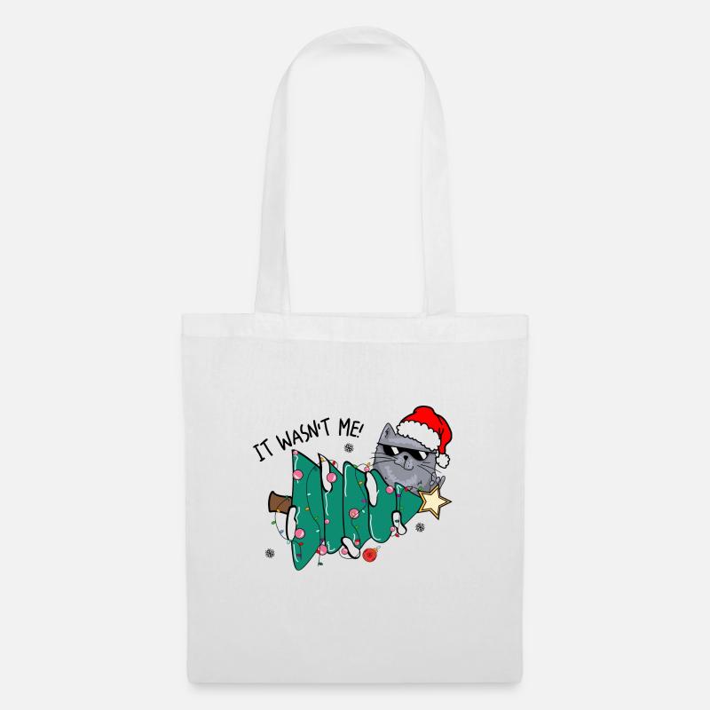 Noël drôle de chat Chat arbre de Noël Chat - Sac en tissu - blanc