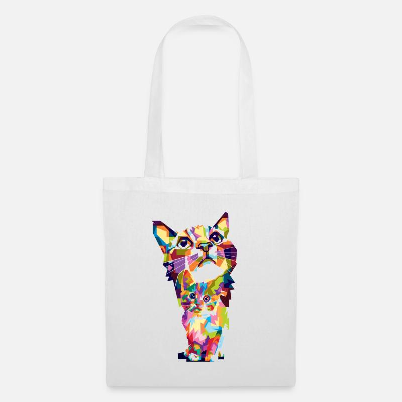 Chat coloré et petit chat coloré chaton - Sac en tissu - blanc