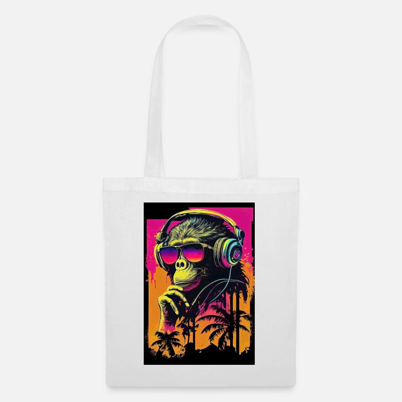 Synthwave retro monkey with sunglasses and music - Tote Bag - white