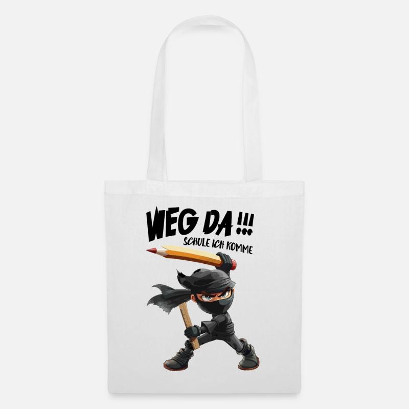 Ninja mit Bleistift und Messer Schulkind 1.Klasse - Stoffbeutel - Weiß