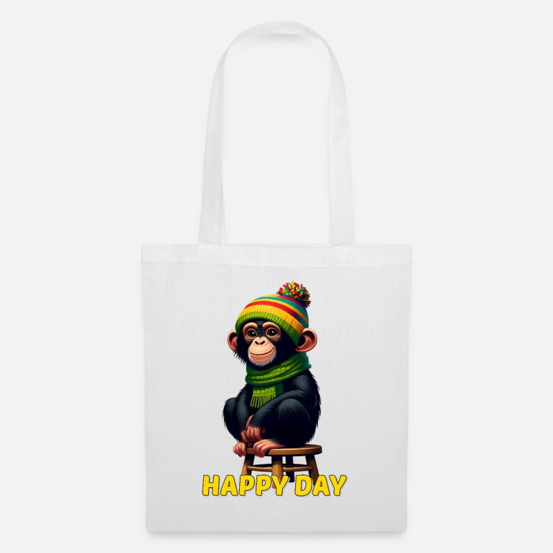 Playful monkey with winter hat - Tote Bag - white