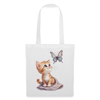 Kawaii Curious Chatten et Papillon 🐱🦋 - Sac en tissu - blanc - Devant