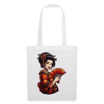Geisha en kimono rouge avec éventail - Sac en tissu - blanc - Devant