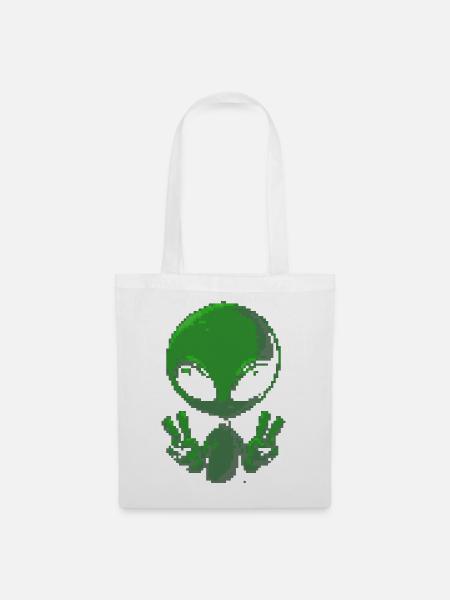 Pixel Alien Friedenszeichen - Stoffbeutel - Weiß
