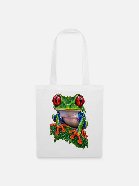 Rotäugiger Laubfrosch auf Blatt - Stoffbeutel - Weiß