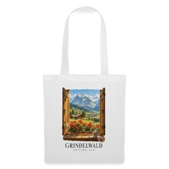 Fensteransicht der Schweizer Alpen Grindelwald - Stoffbeutel - Weiß - Vorne