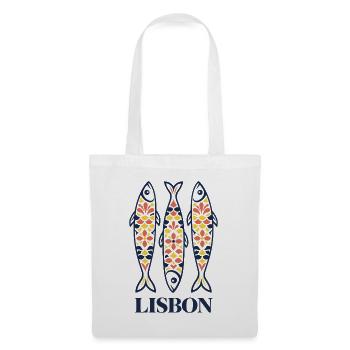 Lissabon, Portugal Sardinen, bunte Volkskunst - Stoffbeutel - Weiß - Vorne