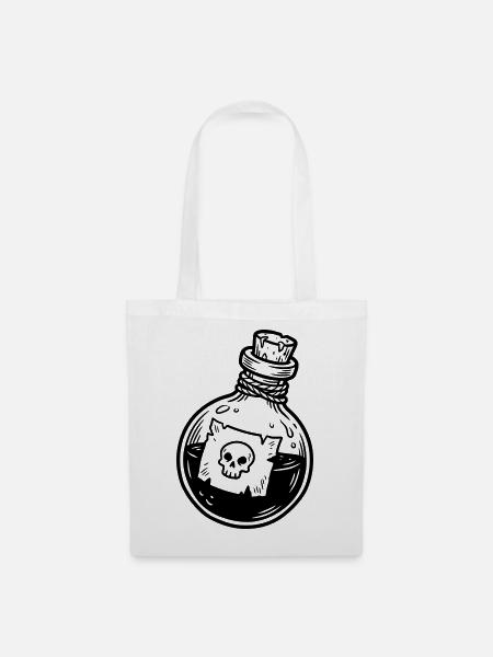 Giftflasche mit Totenkopf - Stoffbeutel - Weiß