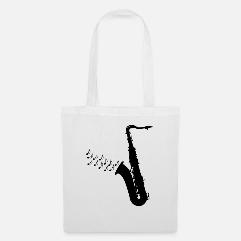 Saxofon mit Musiknoten - Stoffbeutel - Weiß