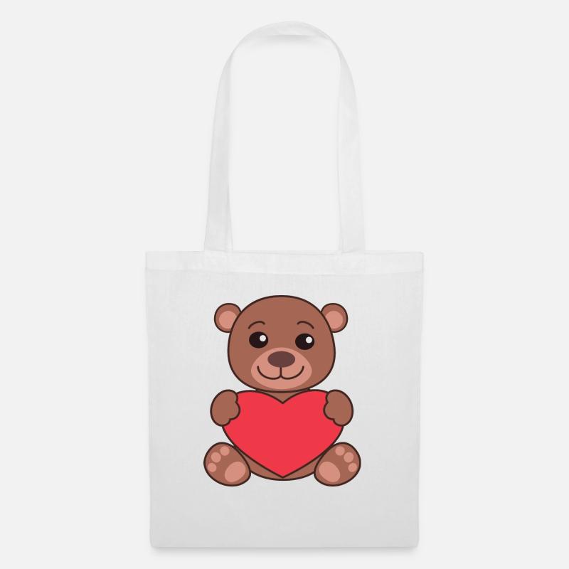 Teddybär mit Herz - Stoffbeutel - Weiß