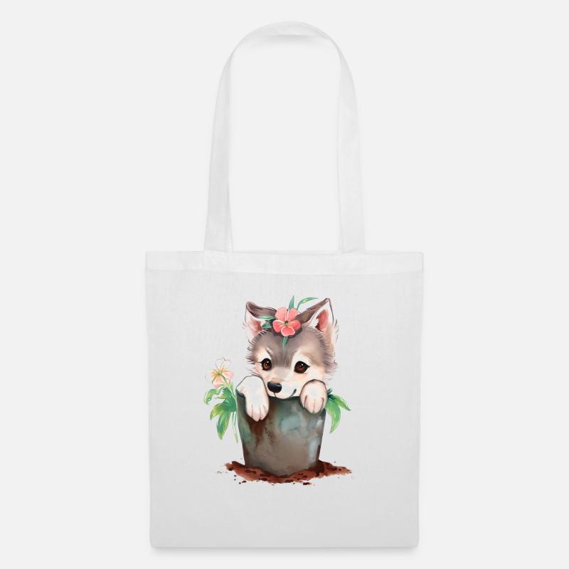 Chiot chiot dans un pot de fleurs - Sac en tissu - blanc