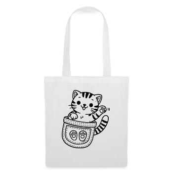 Katze in der Brusttasche - Stoffbeutel - Weiß - Vorne