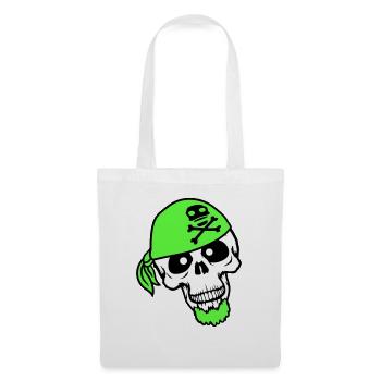 Pirat Hut Schädel Skelett Totenkopf Halloween Kopf - Stoffbeutel - Weiß - Vorne