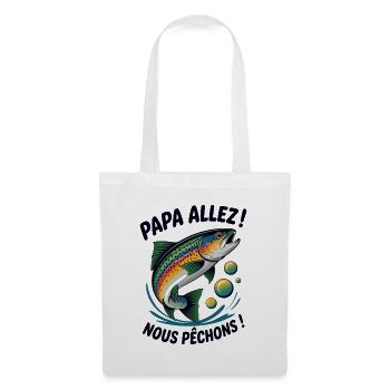 Papa allez! Nous pêchons ! Truite sautante - Sac en tissu - blanc - Devant
