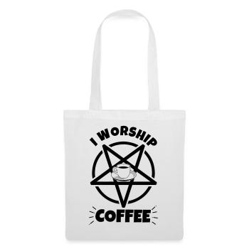 Kaffee lustiger Spruch: I worship coffee - Stoffbeutel - Weiß - Vorne