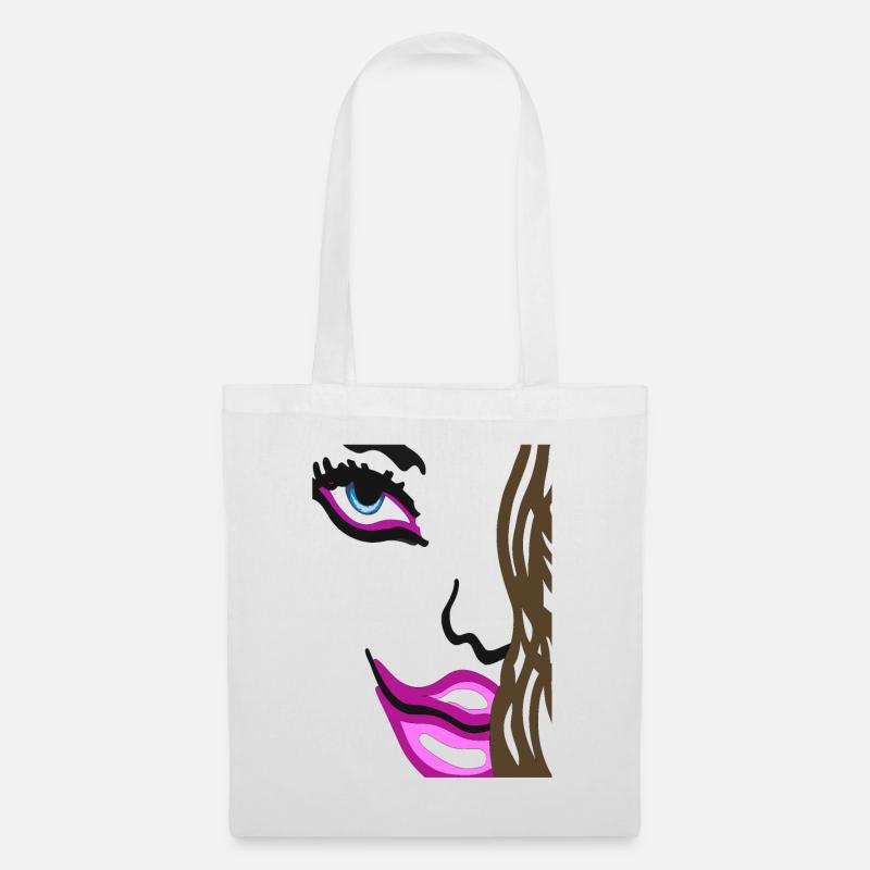 Augen auf Gesicht - Art Face mit rosa Lippen - Stoffbeutel - Weiß