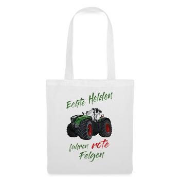 Echte Helden fahren rote Felgen! Traktor Spruch - Stoffbeutel - Weiß - Vorne
