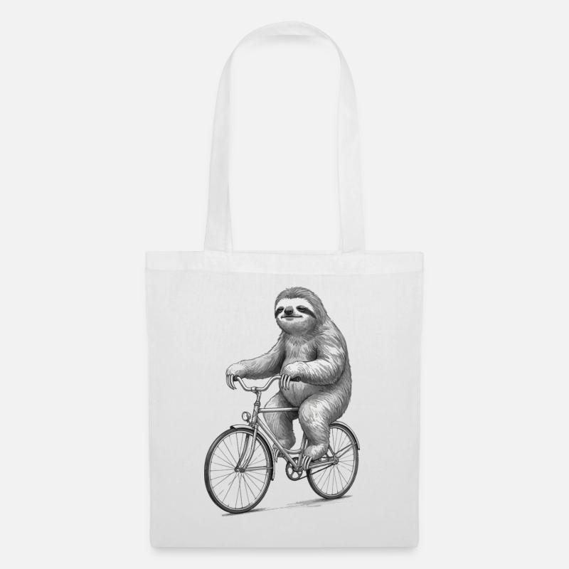 Sloth Cyclist Retro-Illustration - Stoffbeutel - Weiß