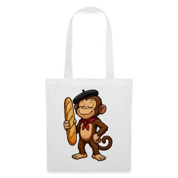 Baguette singe avec béret - Sac en tissu - blanc - Devant