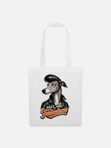 Windhund mit Pompadour - Stoffbeutel - Weiß