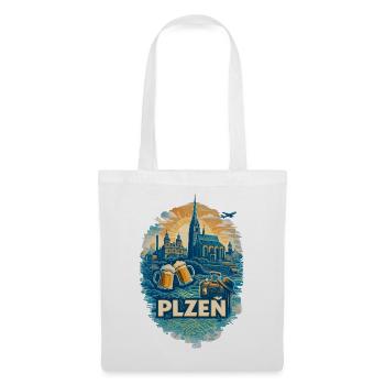Plzeň Skyline – Pilsen Silhouette Reise Motiv - Stoffbeutel - Weiß - Vorne