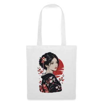 Kirschblüten Kimono Porträt - Stoffbeutel - Weiß - Vorne