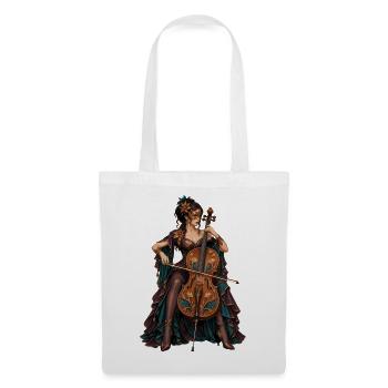 Cello Diva im ArtNouveau Gewand - Stoffbeutel - Weiß - Vorne