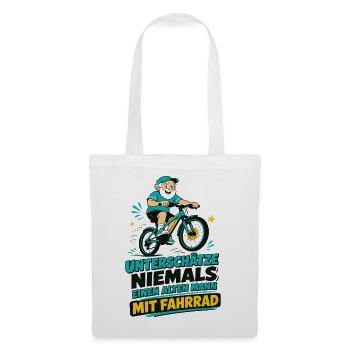 Unterschätze NIEMALS alten Mann mit Fahrrad - Stoffbeutel - Weiß - Vorne