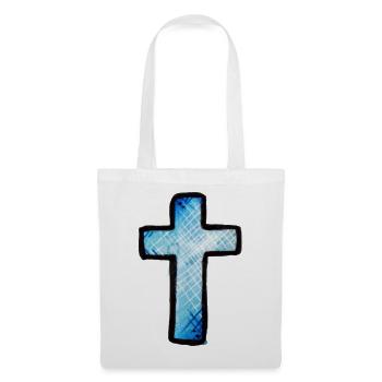 Blaues Gitterkreuz - Stoffbeutel - Weiß - Vorne