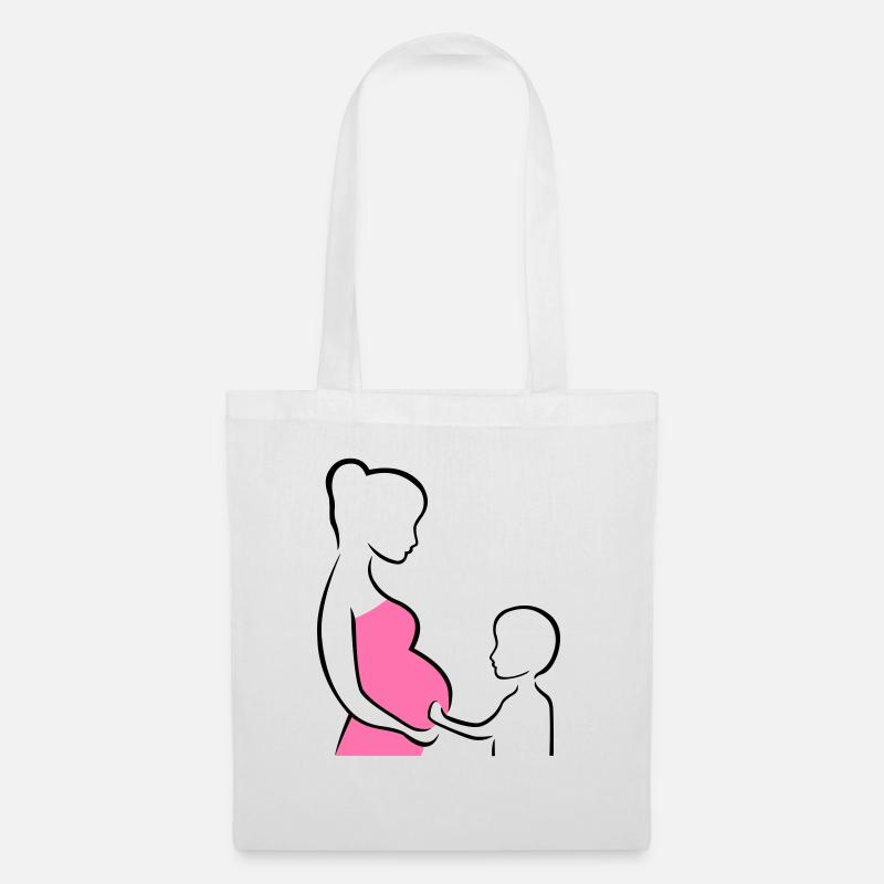 Schwangere mit Sohn Silhouette - Stoffbeutel - Weiß