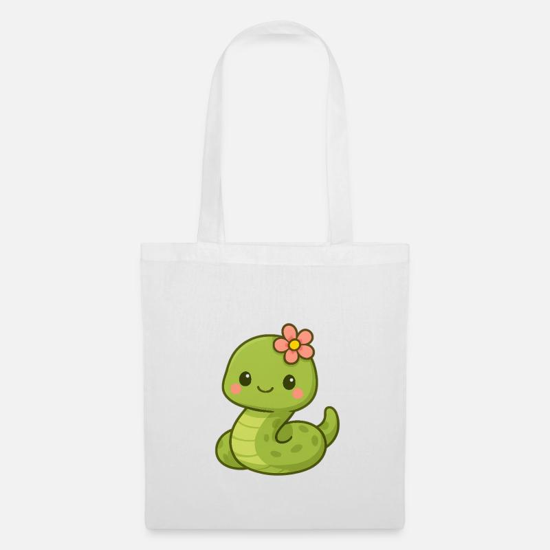 Mignon serpent dame avec fleur - Sac en tissu - blanc