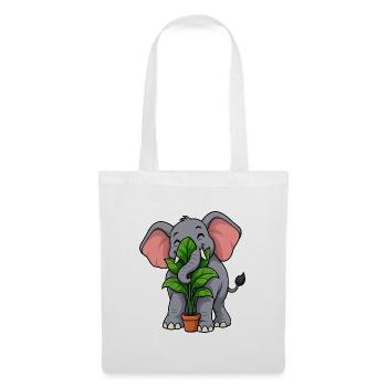 Glücklicher Elefant umarmt eine Topfpflanze - Stoffbeutel - Weiß - Vorne