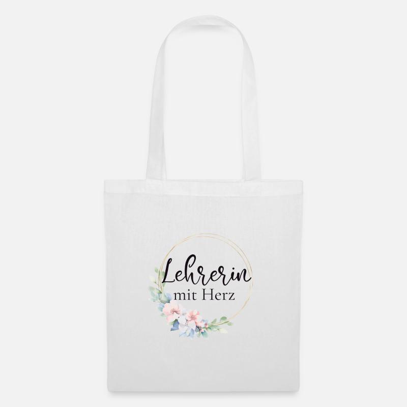 Lehrerin mit Herz - personalisierbar - Stoffbeutel - Weiß