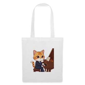 Jazz-Katze im Anzug am Klavier - Stoffbeutel - Weiß - Vorne