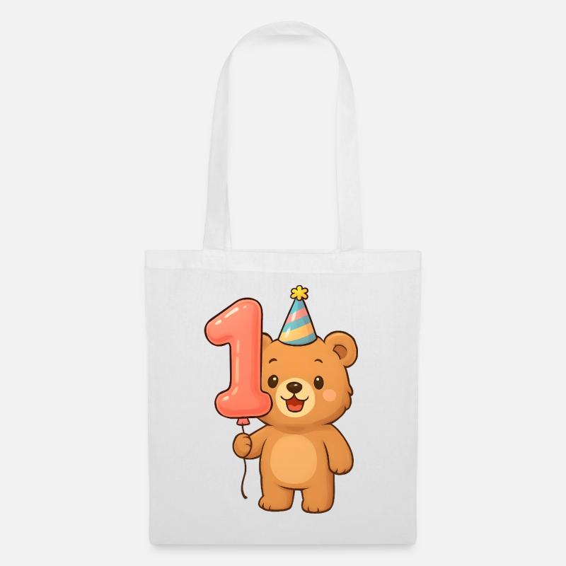 Bear with balloon for his 1st birthday - Tote Bag - white
