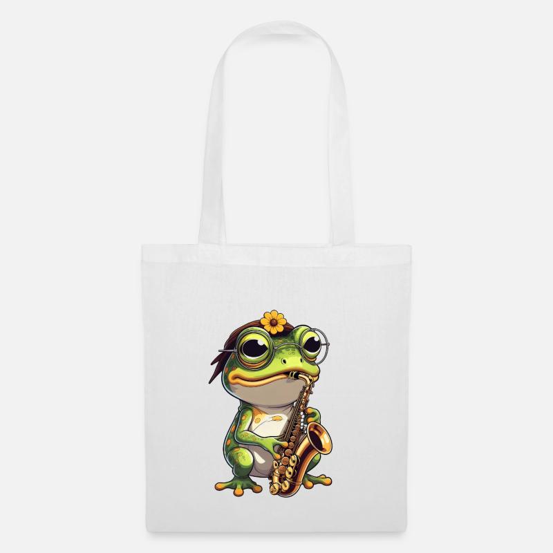 Jazzfrosch mit Saxophon - Stoffbeutel - Weiß